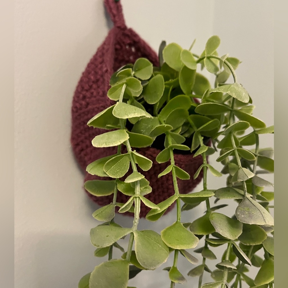 Hand-Crocheted Set of Hanging Wall Planters- Purple and Navy
